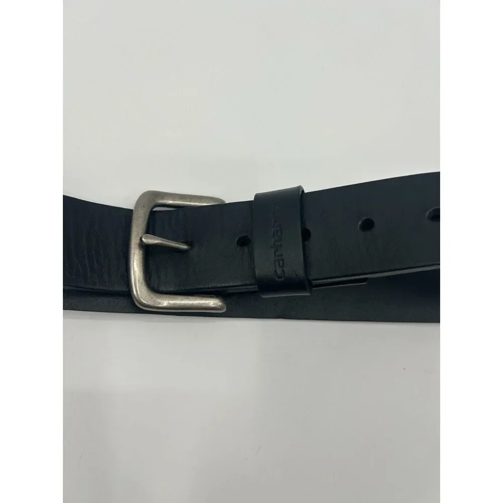 Men's Carhartt 38” Black Leather Belt W Logo Stitching Heavy Duty